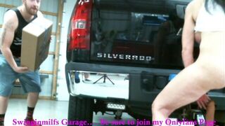 Swinginmilfs stepson catches stepmom riding a cock on the back of a truck and decides to fuck her - porn video