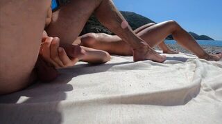 YOUNG horny COUPLE masturbates NAKED in public at the beach people around - porn video